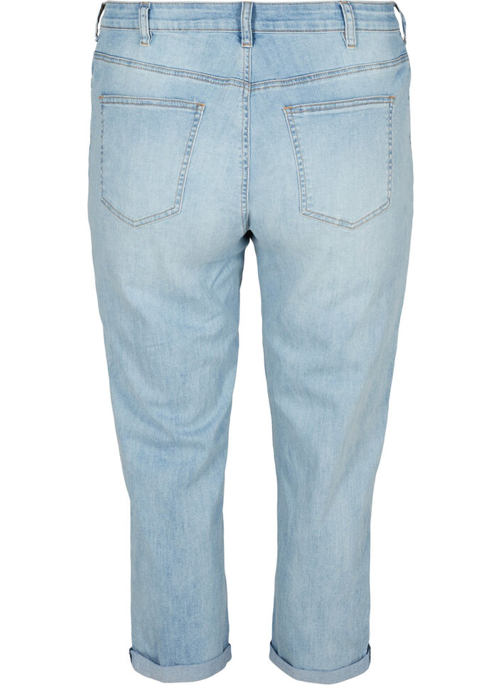 Croppade jeans med uppvikta ben och h&ouml;g midja, Bl&aring;, Packshot image number 1
