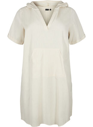 Huvklänning i bomullsblandning med linne, Sandshell, Packshot image number 0