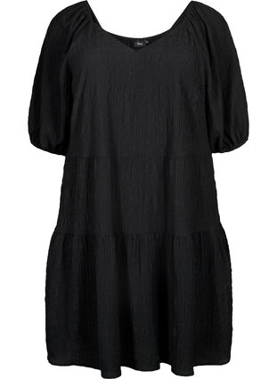 A-linjeformad kort klänning med en V-ringning, Black, Packshot image number 0
