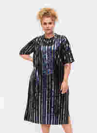 Kortärmad paljettklänning med slits, Evening Blue Stripe , Model