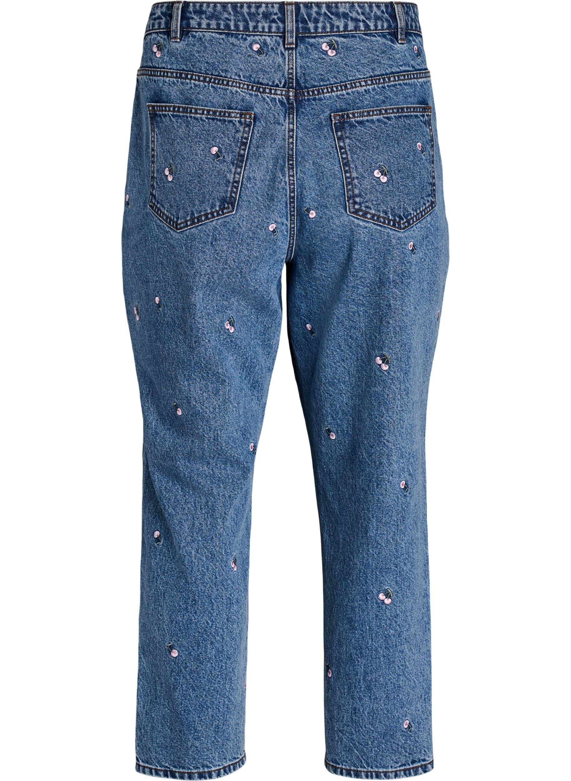 Zizzi Mille Mom Fit-jeans med broderier, Bl&aring;, Packshot image number 1