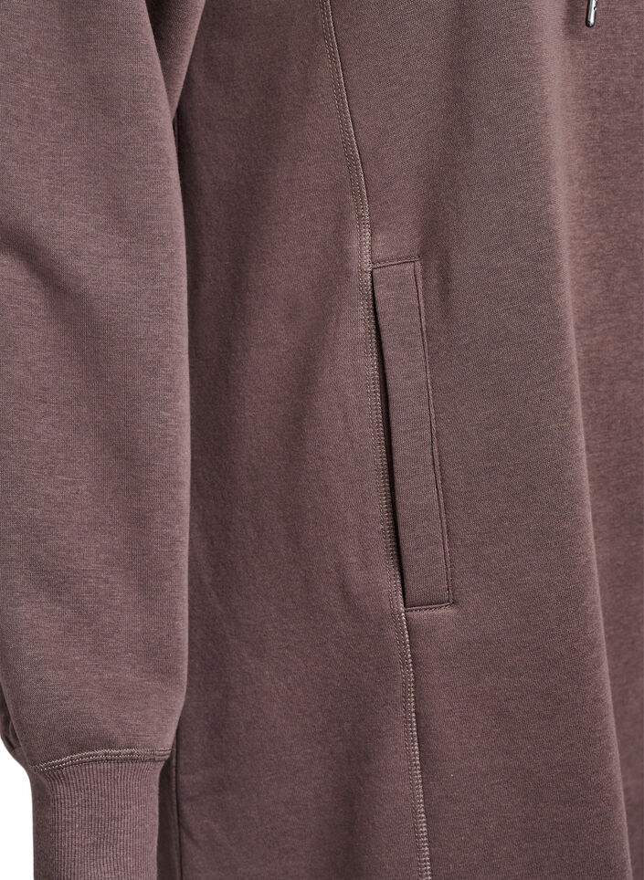 Kort sweatshirtkl&auml;nning med h&ouml;g krage och fickor, Brun, Packshot image number 3