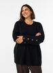 Stickad blus med ribbstruktur och knappdetaljer, Svart, Model image number 0