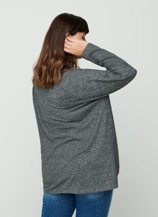 Melerad blus med blixtlåsdetalj, Dark Grey Melange, Model image number 1