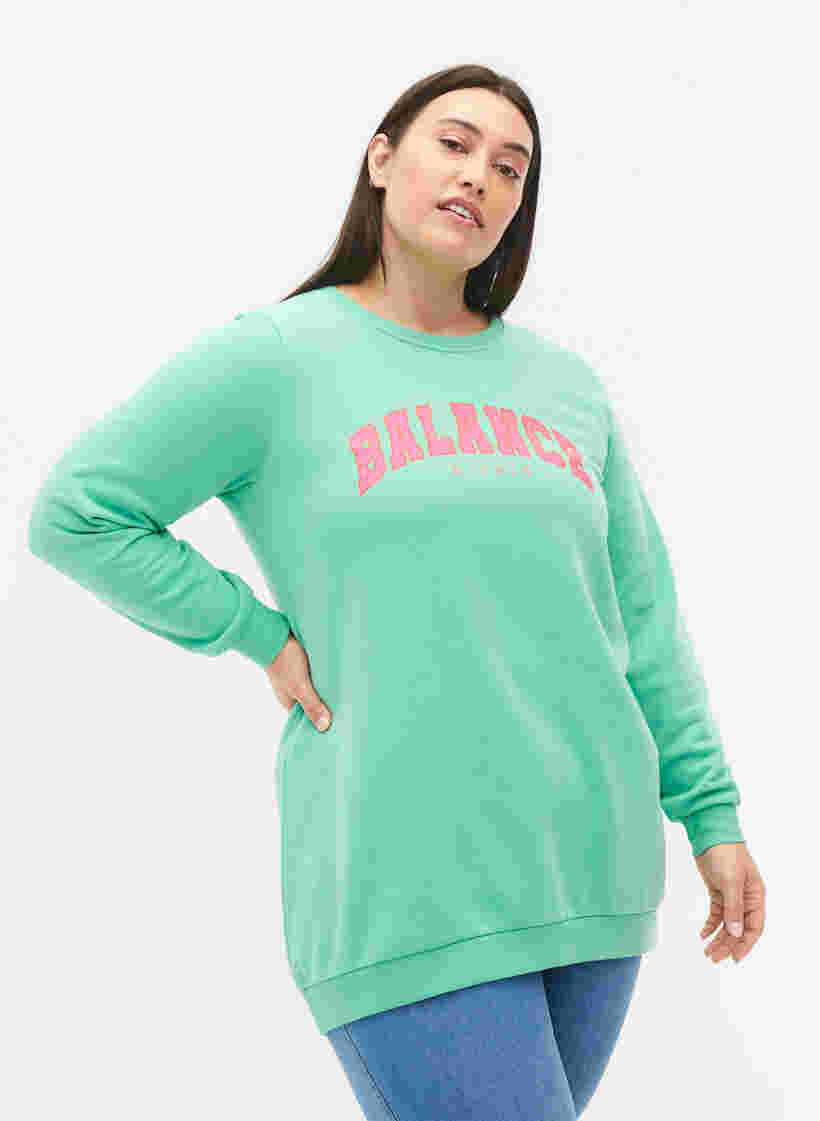 Lång sweatshirt med texttryck, Neptune Green , Model image number 0