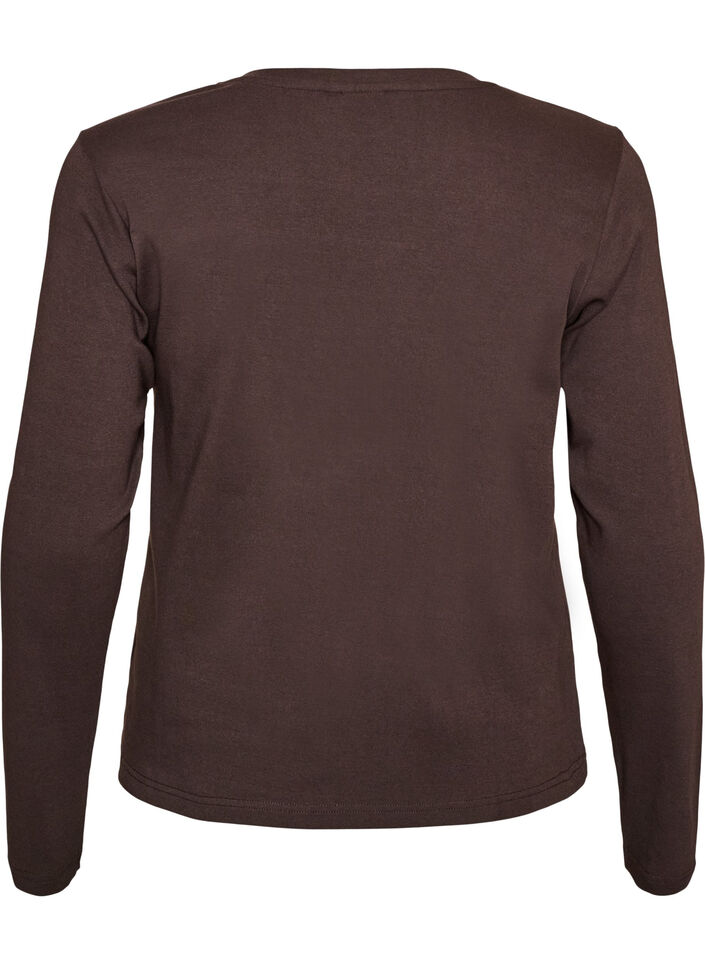 L&aring;ng&auml;rmad bas-T-shirt med rund hals, Brun, Packshot image number 1