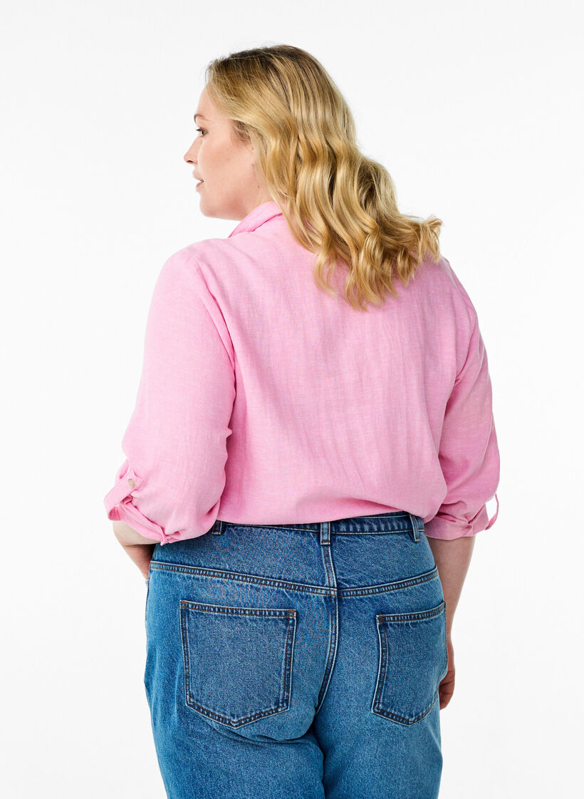 Skjorta i linne och viskos med 3/4-&auml;rmar, Rosa, Model image number 2