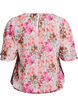 Blus i blommigt med korta &auml;rmar och smock, Rosa, Packshot image number 1