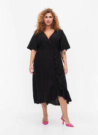 Midiklänning med fladdermusärm, Black, Model