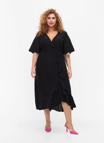 Midiklänning med fladdermusärm, Black, Model image number 0
