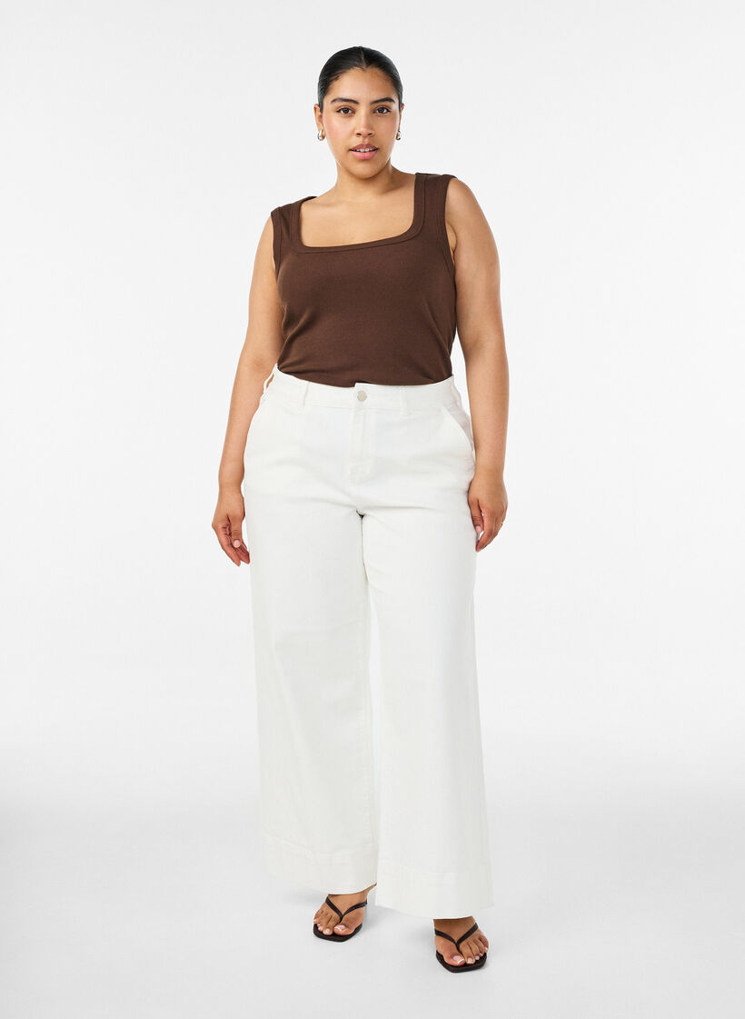 Myra jeans med h&ouml;g midja och bred passform, Vit, Model image number 0