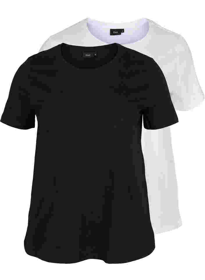 2-pack t-shirt i bomull, Black/B White, Packshot
