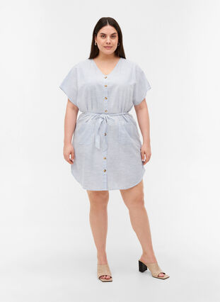 Randig skjortklänning i bomull med fickor, Country Blue Stripe, Model image number 2