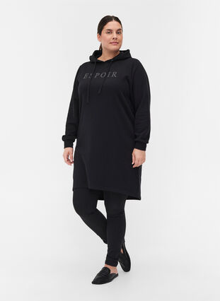 Sweatshirtklänning med huva och slits, Black, Model image number 2