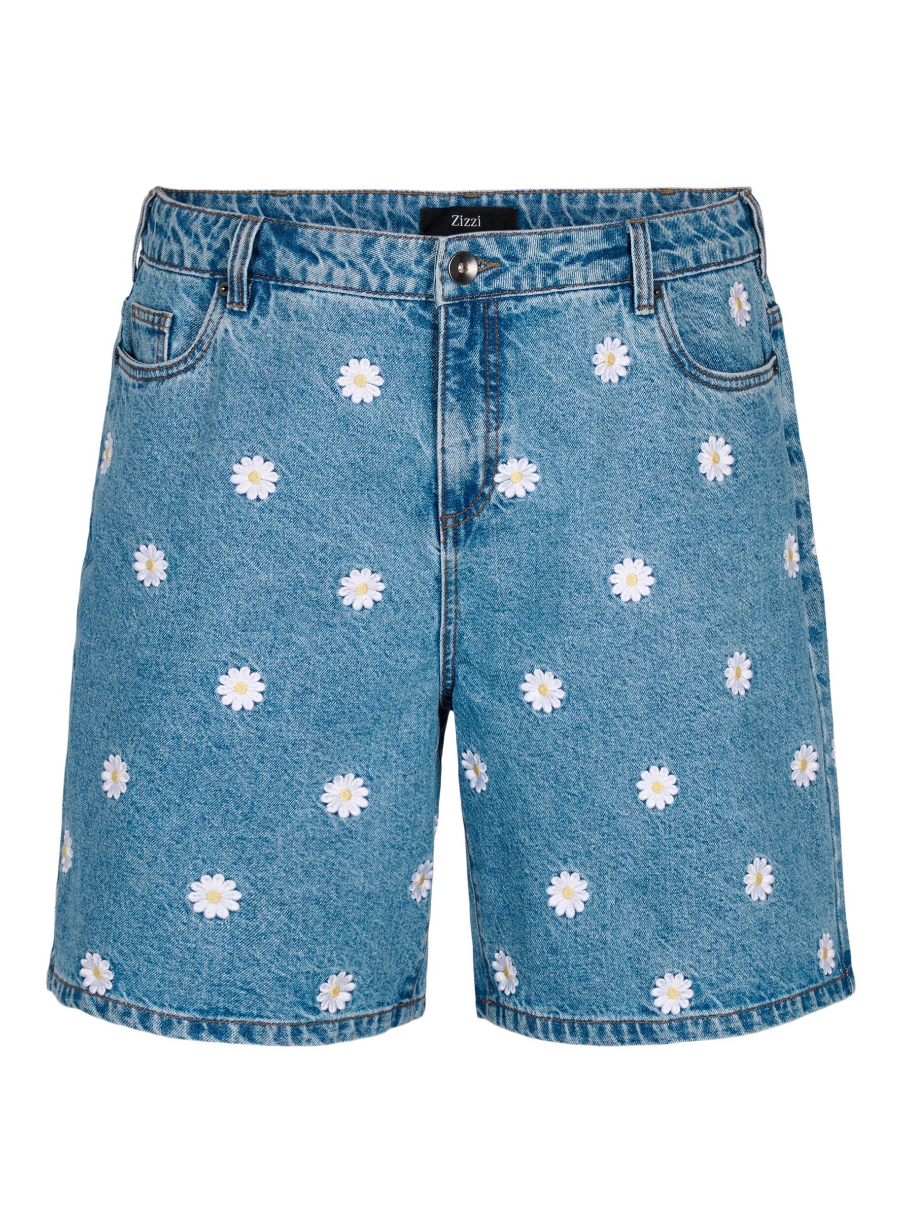 Zizzi Mille shorts med h&ouml;g midja och broderade blommor, L.B. Flower, Packshot image number 0
