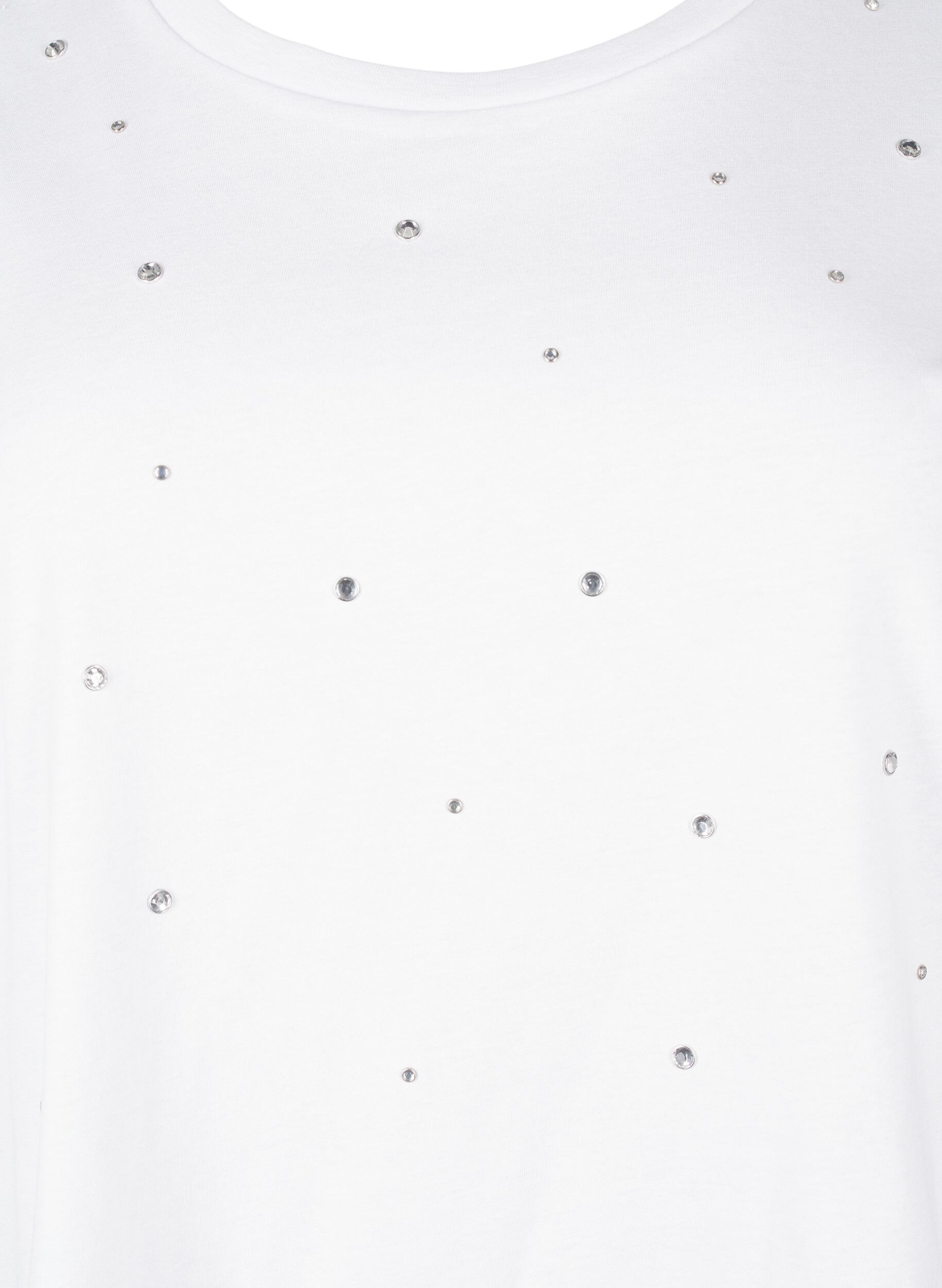 Zizzi T-shirt i bomull med strasstenar, Bright White, Packshot image number 2