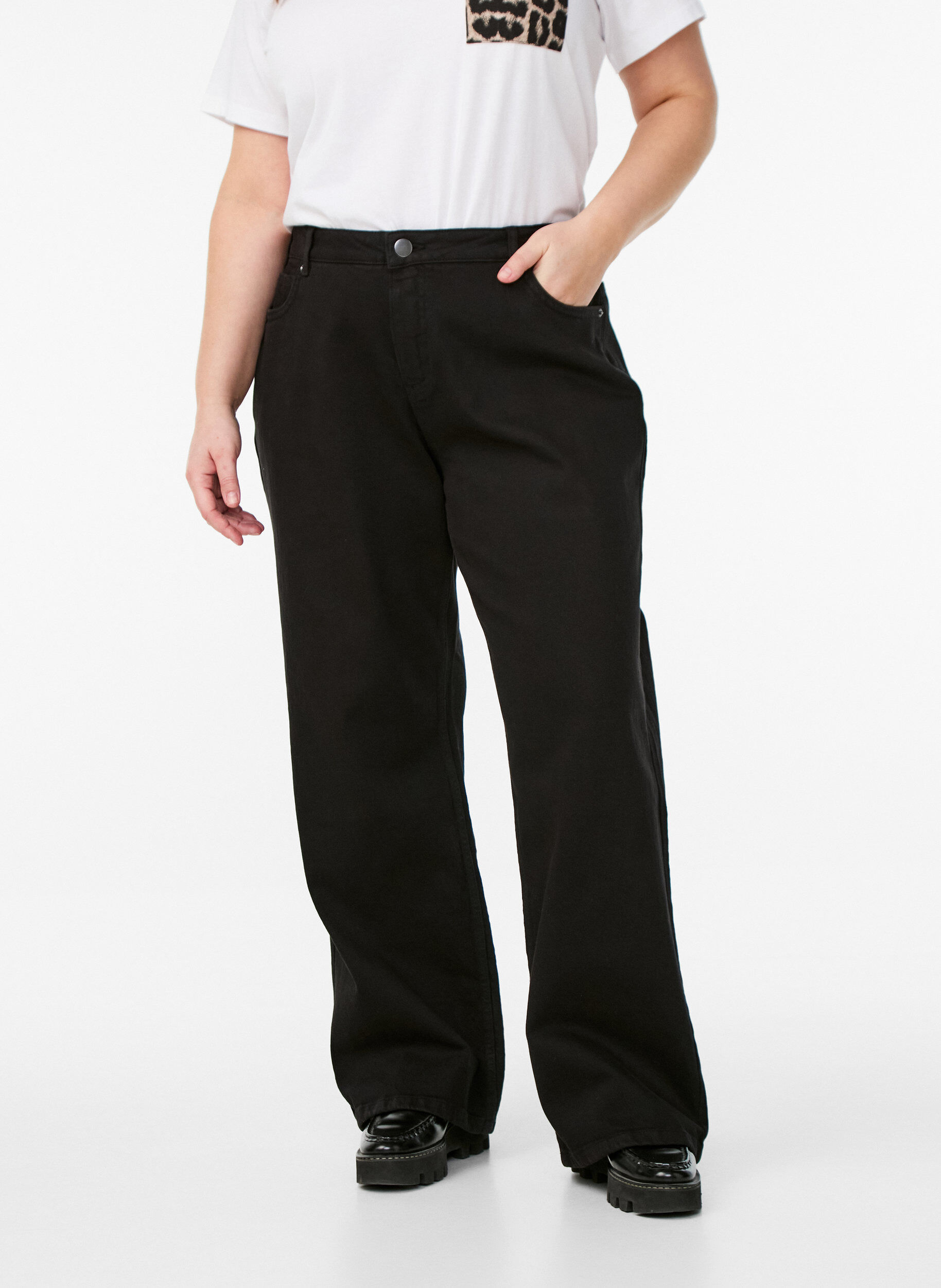 ZizziJeans med vida ben och h&ouml;g midja, Svart, Model image number 2