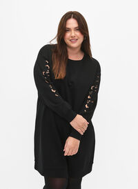 Sweatshirtklänning med broderade detaljer, Black, Model