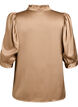 Blus i satinlook med halvl&aring;nga &auml;rmar och volangkrage, Brun, Packshot image number 1