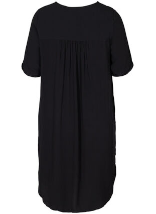 Kortärmad viskosklänning med knappar, Black, Packshot image number 1