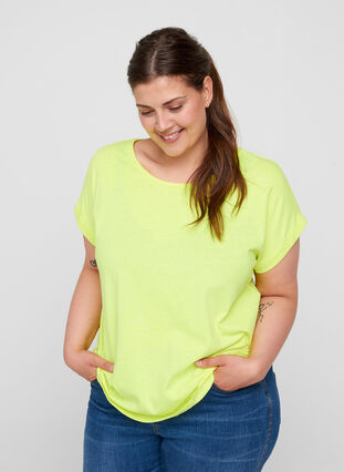 Neonfärgad t-shirt i bomull, Neon Lime, Model image number 0