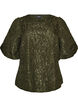 Blus i jacquard med puff&auml;rmar och a-linjeformad passform, Gr&ouml;n, Packshot image number 0