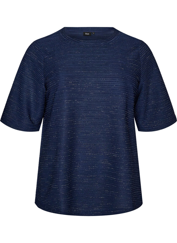 Blus med struktur och glitter, Bl&aring;, Packshot image number 0