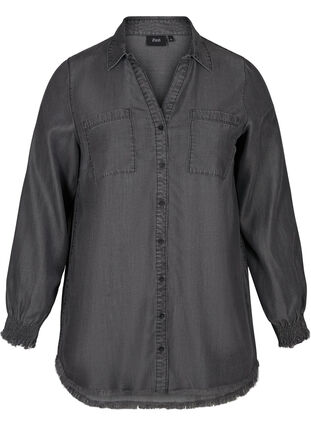 Långärmad skjorta i lyocell, Grey Denim, Packshot image number 0