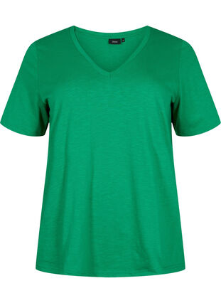 Kortärmad enkel t-shirt med v-ringning, Jolly Green, Packshot image number 0