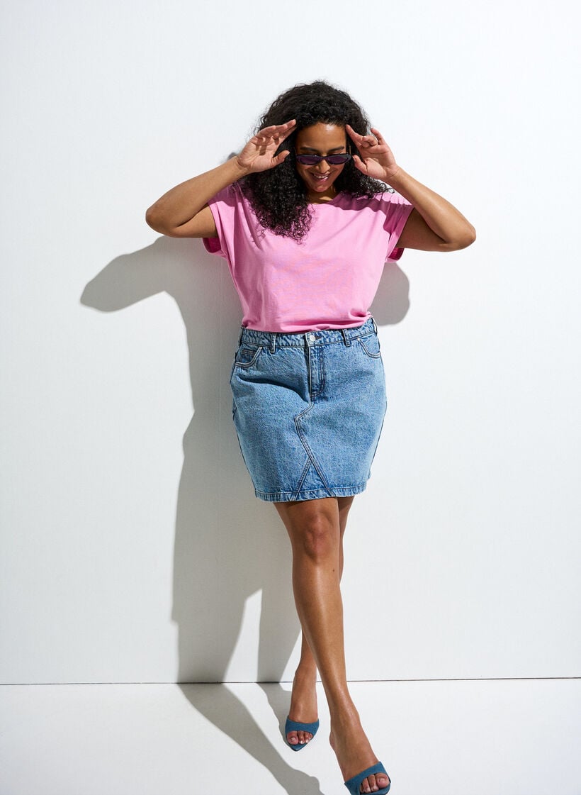 Kort&auml;rmad t-shirt i bomullsmix, Rosa, Image image number 0