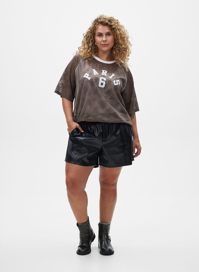 T-shirt i spets med texttryck, Brun, Model image number 1