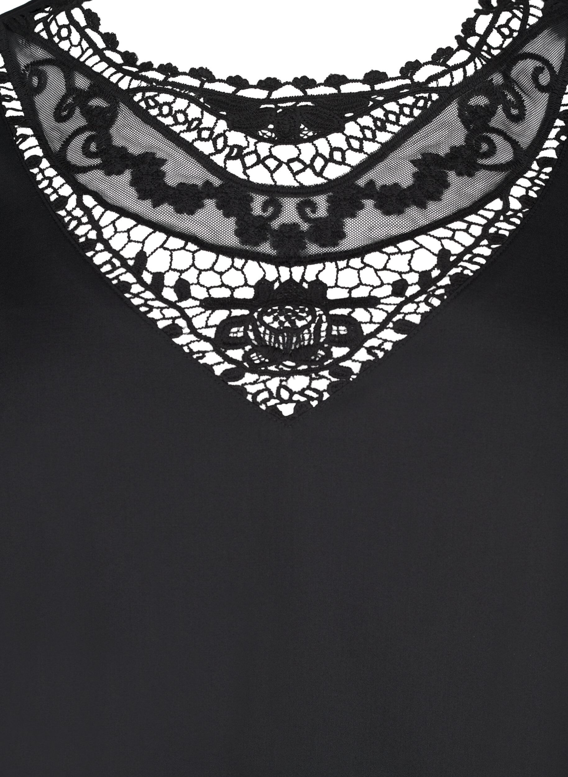 Zizzi Kort kl&auml;nning med spetsdetalj, Black, Packshot image number 2