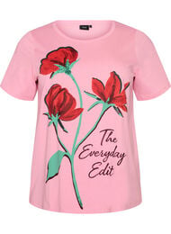 T-shirt i bomull med tryck framtill, Rosa