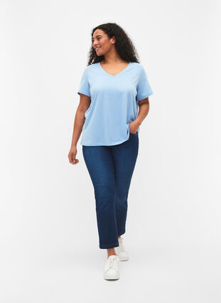 Kortärmad t-shirt med v-hals, Placid Blue, Model image number 2