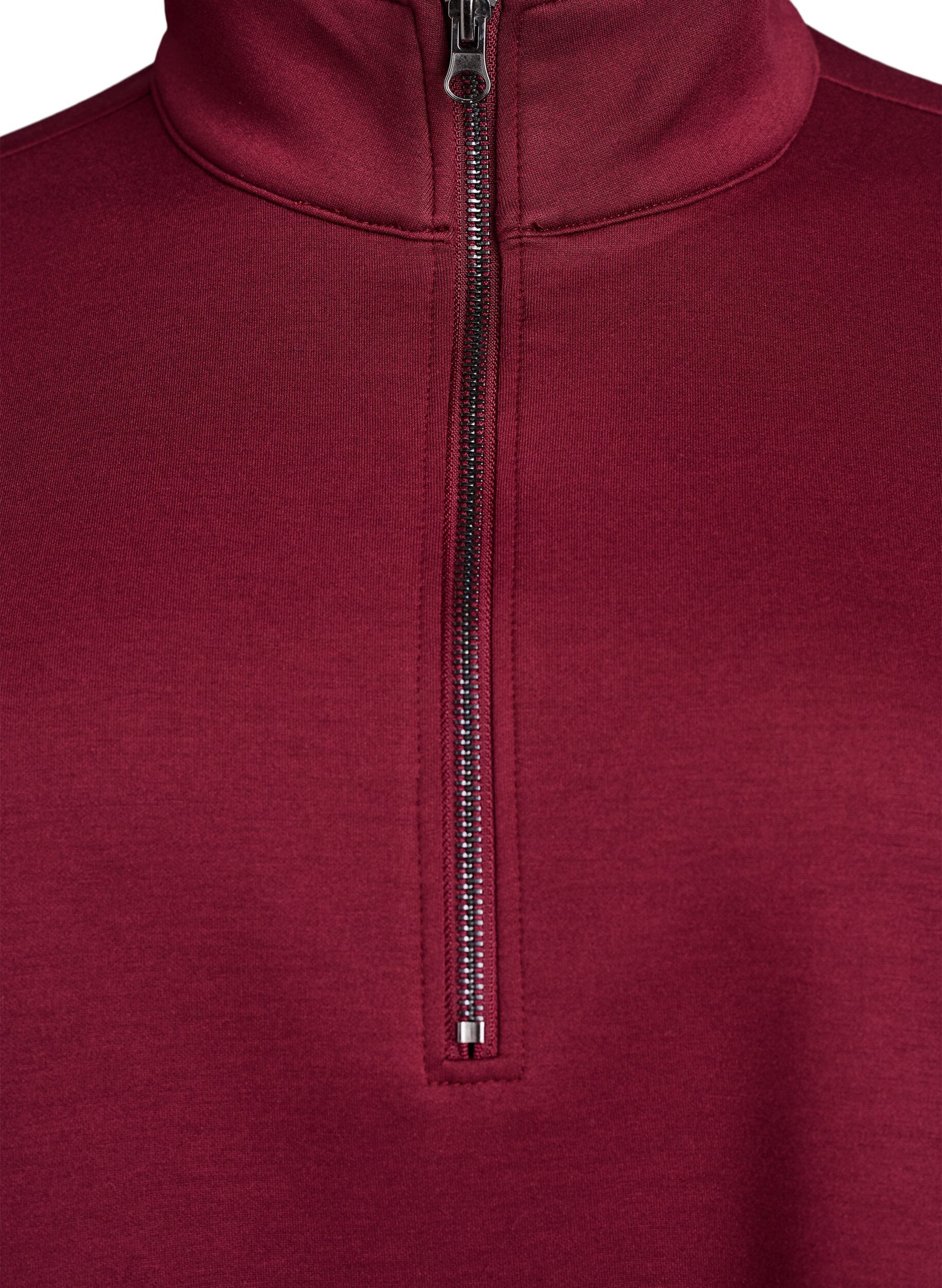 Zizzi Kort&auml;rmad sweatshirt med h&ouml;g krage, M&ouml;rk Bordeaux, Packshot image number 2