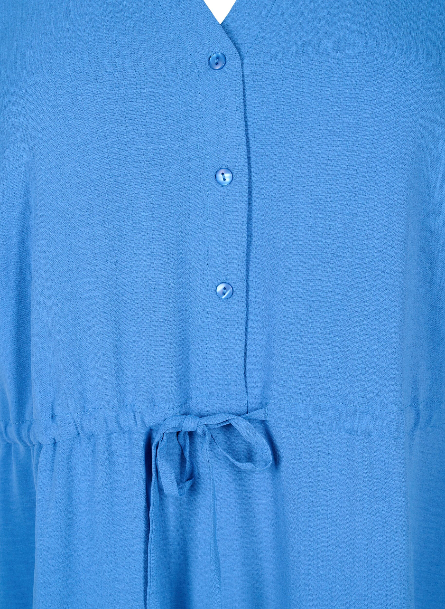 Zizzi Kort&auml;rmad kl&auml;nning med knytband i midjan, Riverside, Packshot image number 2