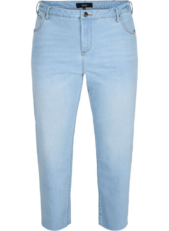 Croppade jeans med råa kanter och hög midja