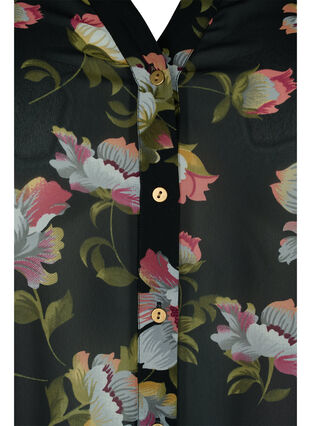 Skjorta med v-ringning och mönster, Black/Beige Flower, Packshot image number 2