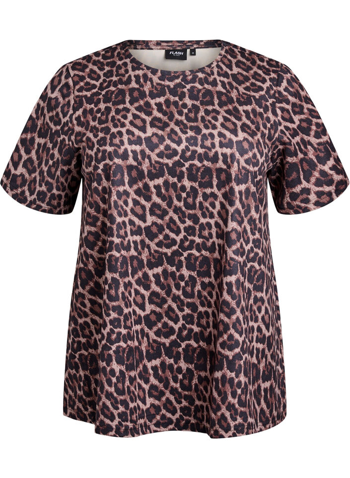 FLASH - T-shirt med leopardmönster, Brun, Packshot image number 0