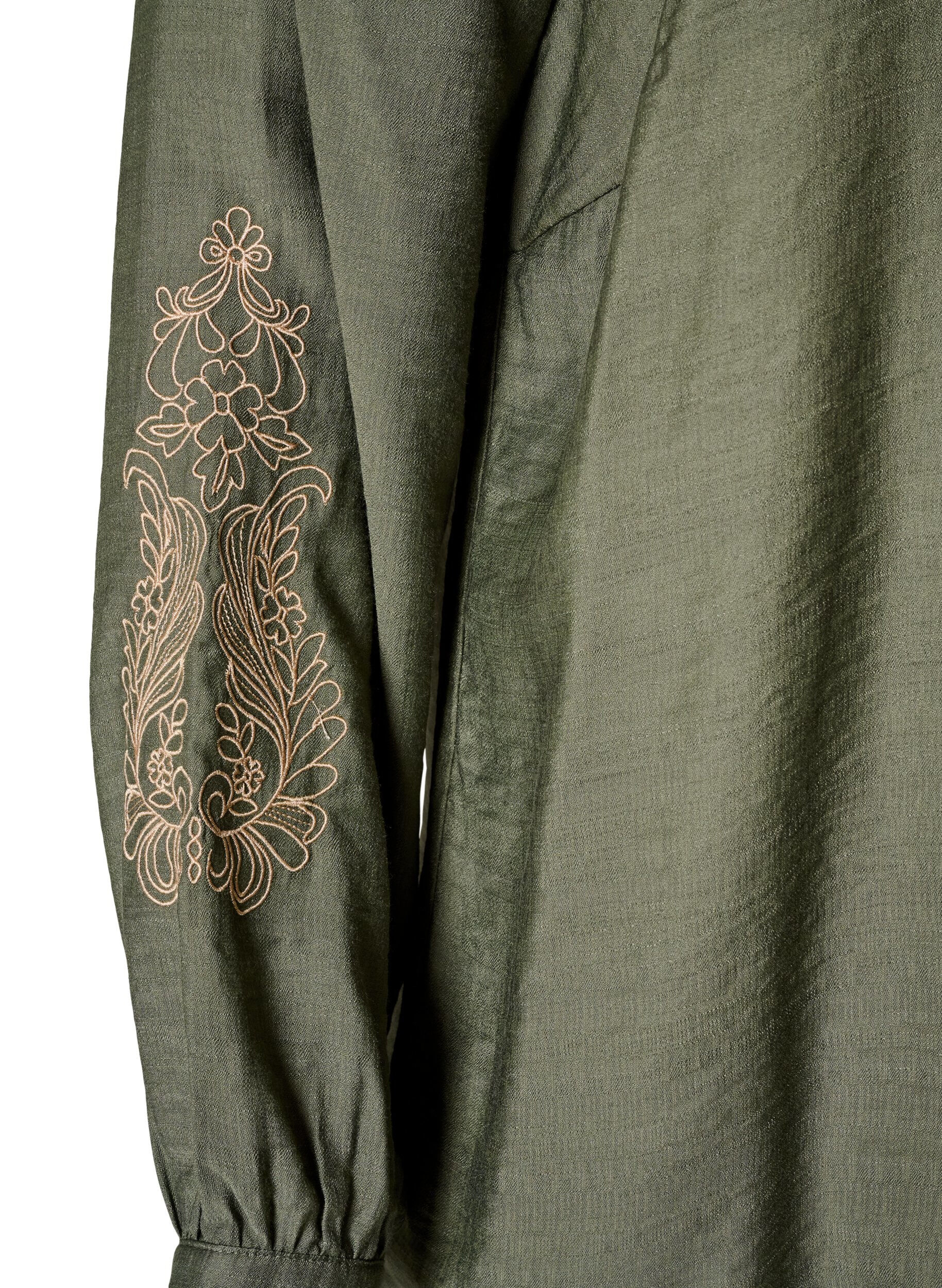 ZizziSkjorta i viskos med broderade &auml;rmar, Gr&ouml;n, Packshot image number 3