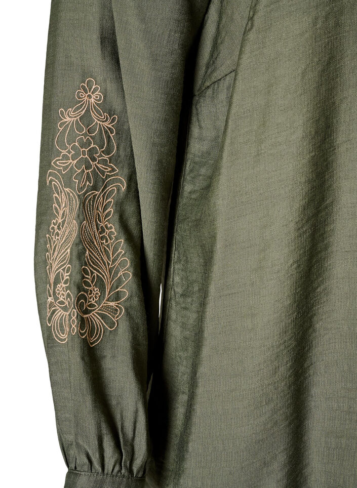 Skjorta i viskos med broderade &auml;rmar, Gr&ouml;n, Packshot image number 3