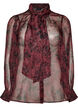 Skir skjortblus med blomm&ouml;nster och knytdetalj, M&ouml;rk Bordeaux, Packshot image number 0