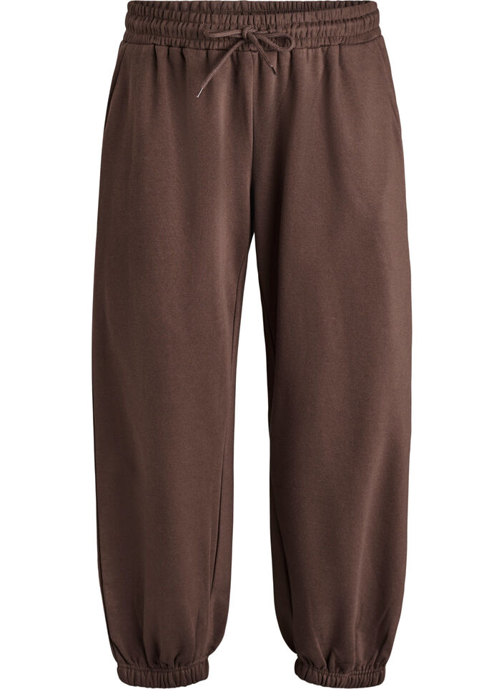 Sweatpants med h&ouml;g midja och fickor, Brun, Packshot image number 0
