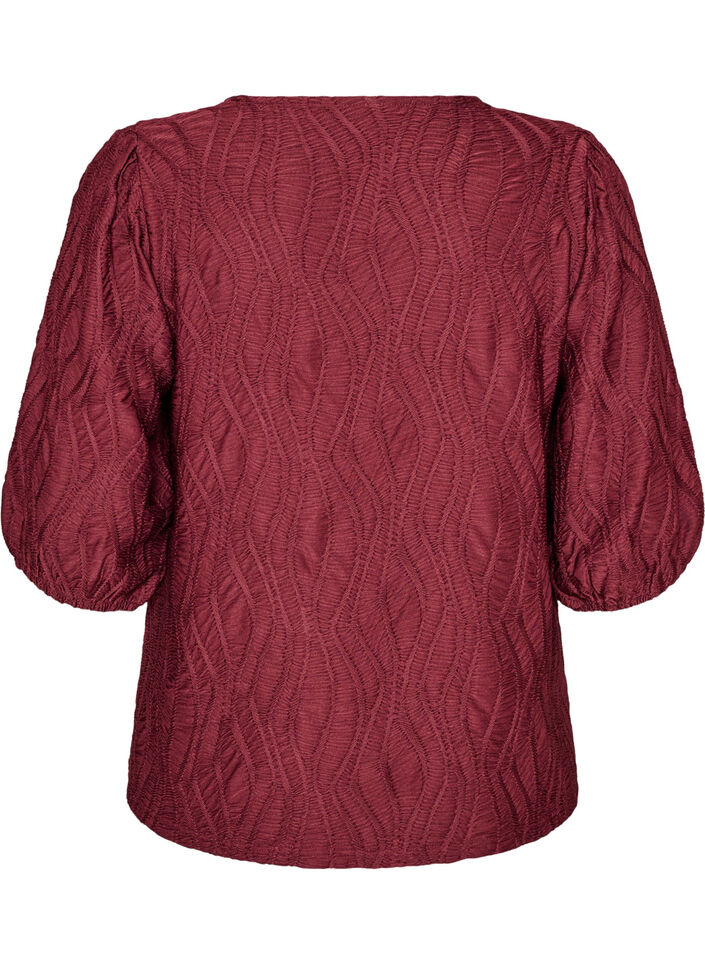 Blus med struktur och 3/4-&auml;rmar, R&ouml;d, Packshot image number 1