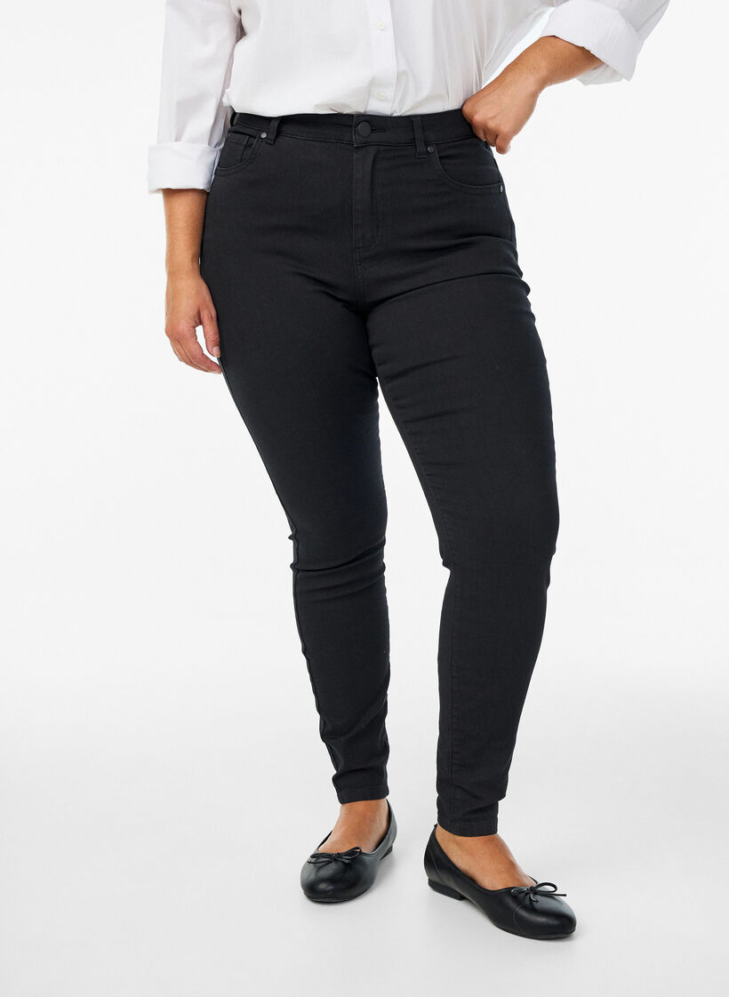 Amy jeans med h&ouml;g midja och supersmal passform, Svart, Model image number 2