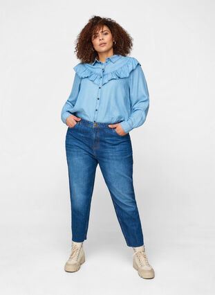 Jeansskjorta i lyocell med volanger, Light blue denim ASS, Model image number 2