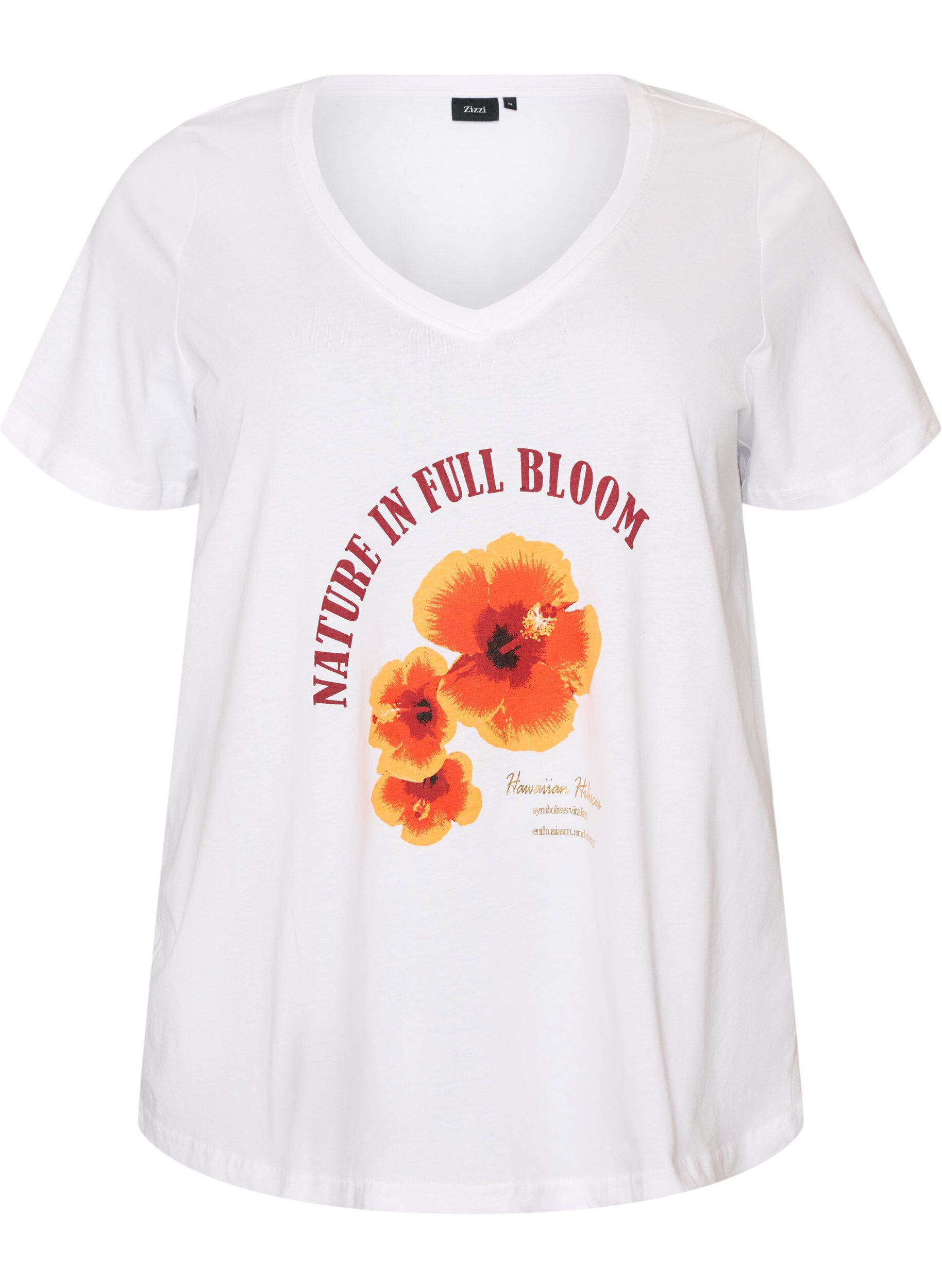 T-shirt i bomull med tryck framtill och v-ringning