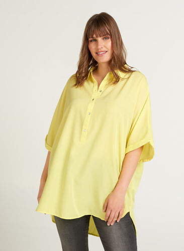 Kortärmad oversize skjorta, Sunny Lime, Model image number 0