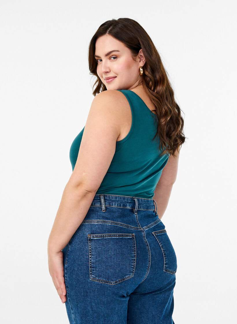 Solid färg bas topp i bomull, Grön, Model image number 2