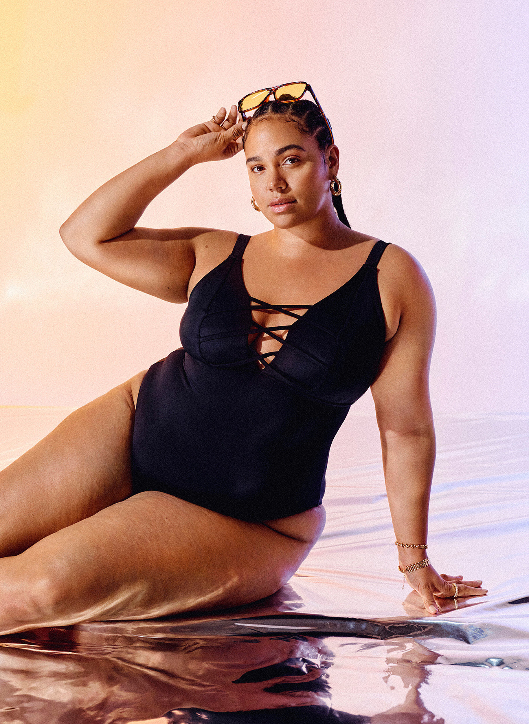 Zizzi Baddr&auml;kt med sn&ouml;rning, Black, Image image number 0